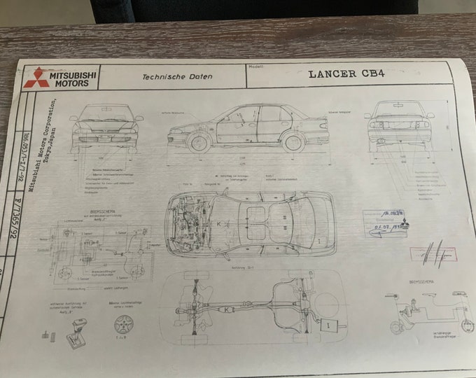 Mitsubishi Lancer CB4 1992 construction drawing ART work blueprint