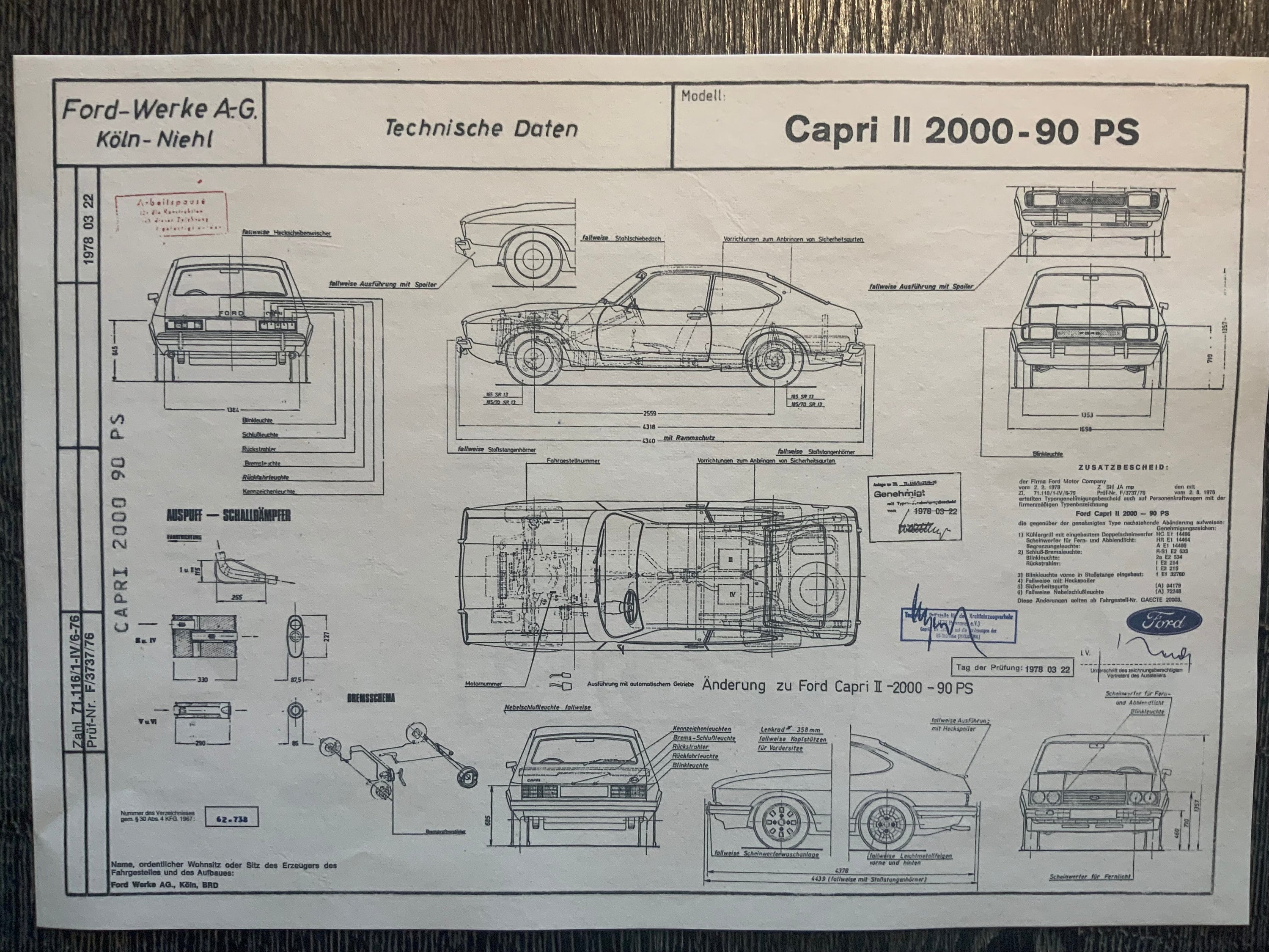 Ford Capri II 2000 1978 Facelift ( Capri III ) construction drawing ARTwork