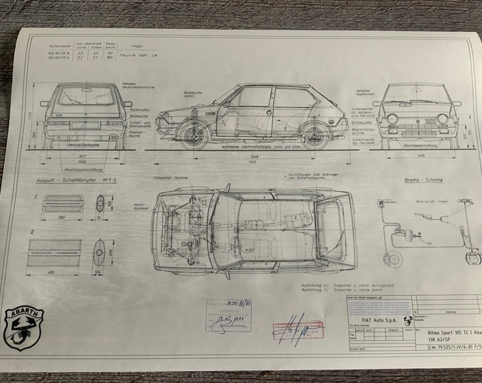 Fiat Ritmo Sport 105 Abarth 1981 construction drawing ARTwork