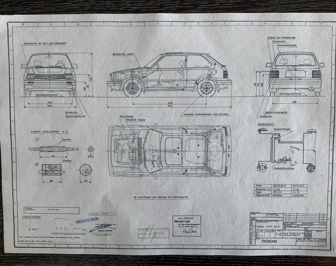 Honda Civic S/SL 1981 construction drawing ART work Blueprint