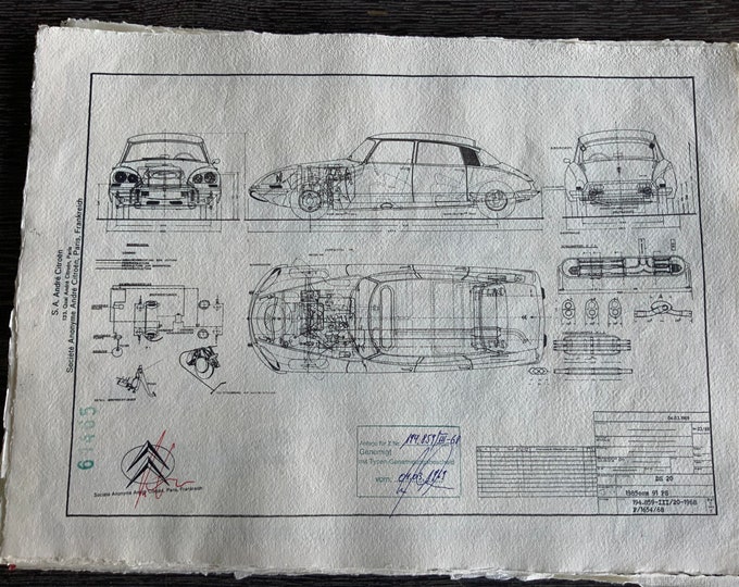 Citroën DS 20 1968 construction drawing ART work