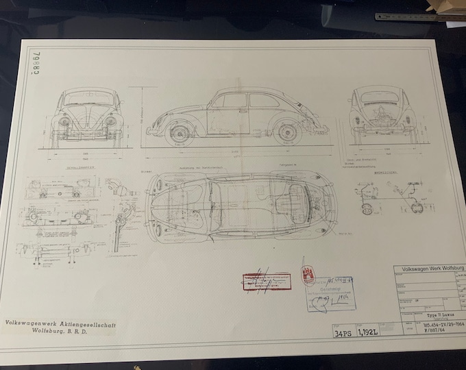 Beetle 1200 Type 11 Luxury 1964 construction drawing ART work blueprint 185454