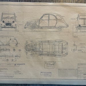 Citroën 2 CV 6 ab 1970 Ente Konstruktionszeichnung ART work