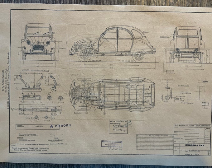 Citroën 2 CV 6 from 1970 Duck construction drawing ART work