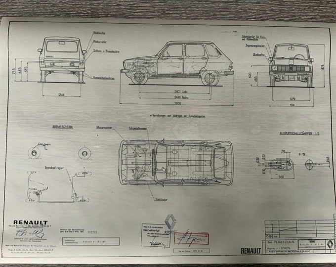 Renault R 6 1180 1976 construction drawing ART work blueprint
