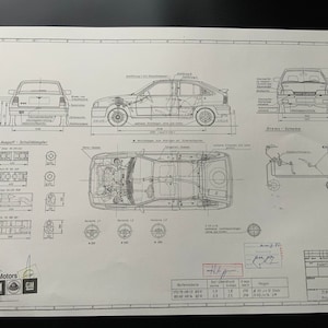 Opel Kadett GSI 1984 Konstruktionszeichnung ART work  Blueprint