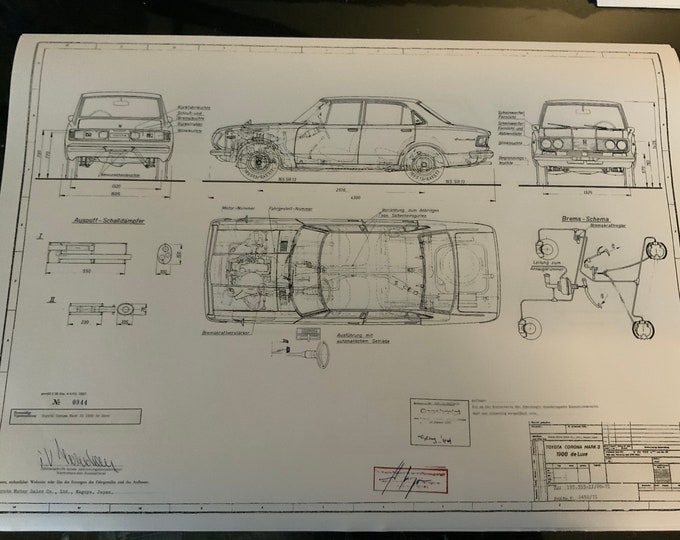 Toyota Corona Mark II 1900 de Luxe 1971 construction drawing ART work blueprint