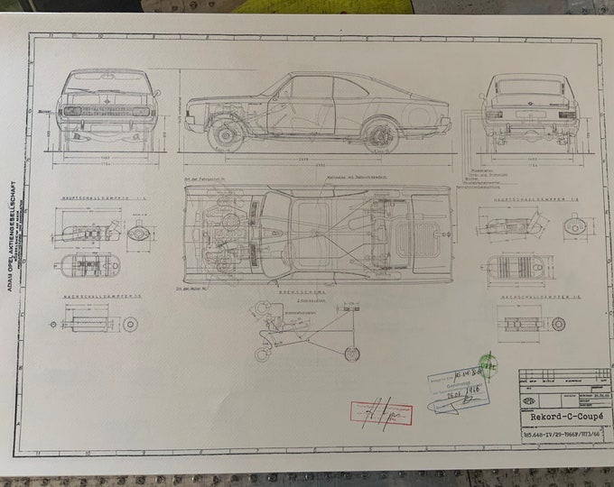Opel Rekord C Coupe 1966 construction drawing ART work blueprint