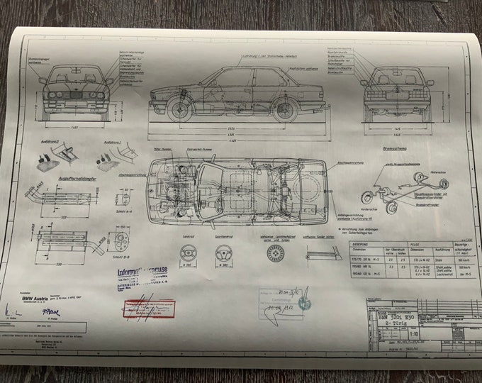 E30 BMW 320i 2 Door 1982 Construction Drawing ARTwork