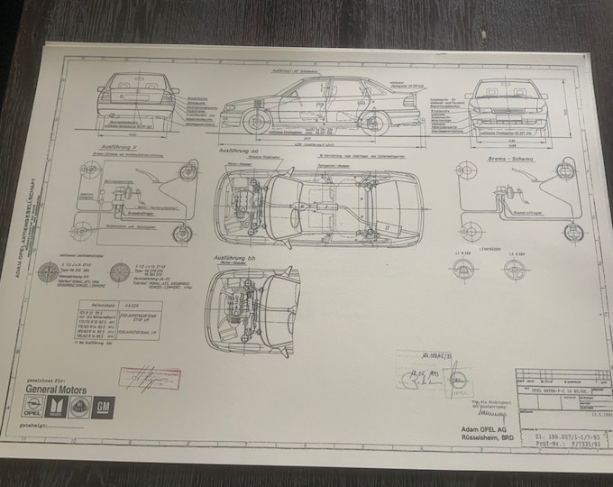 Opel Astra F Notchback 1.6 NZ / SE 19993 Construction drawing ART work blueprint