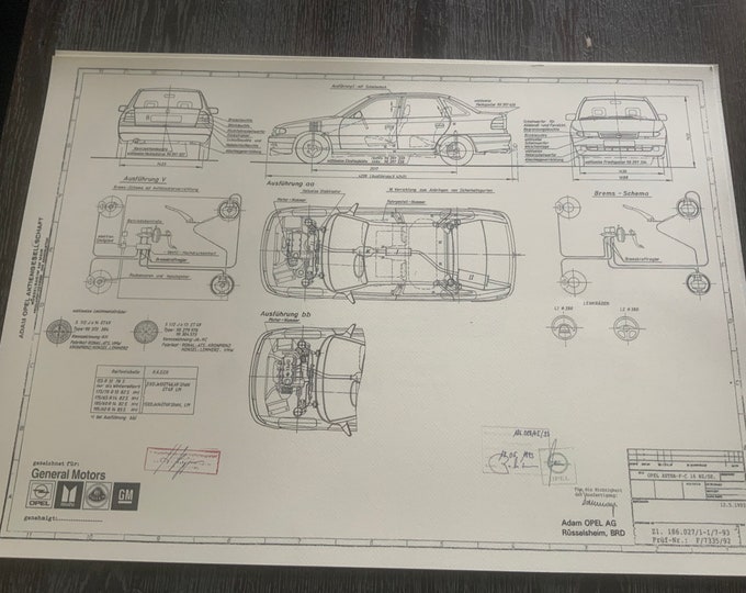 Opel Astra F Notchback 1.6 NZ / SE 19993 Construction drawing ART work Blueprint