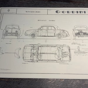 Renault Dauphine Gordini 1964 construction drawing ART work blueprint