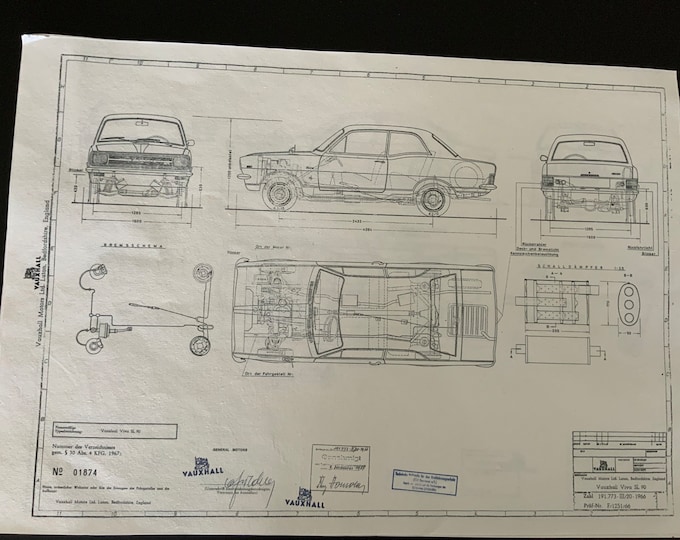 Vauxhall Viva SL 90 1966 construction drawing ART work blueprint