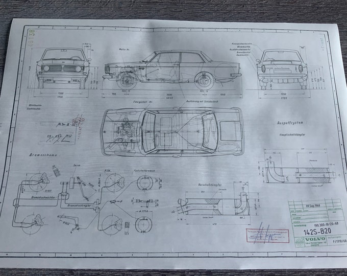 Volvo 142 S 1968 construction drawing ART work blueprint