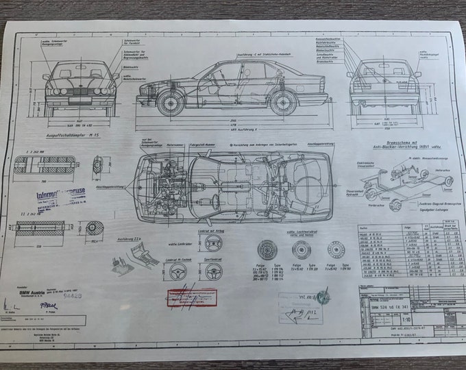 BMW E34 524 td 1987 construction drawing ARTwork