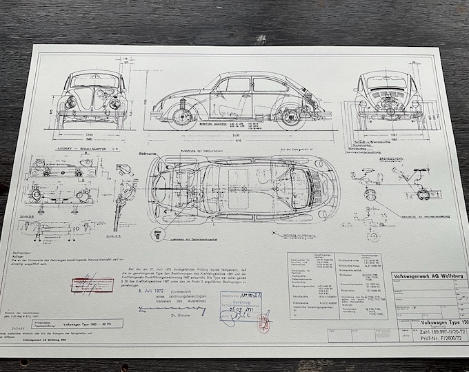 Beetle 1303 1972 construction drawing ART work Blueprint 189997