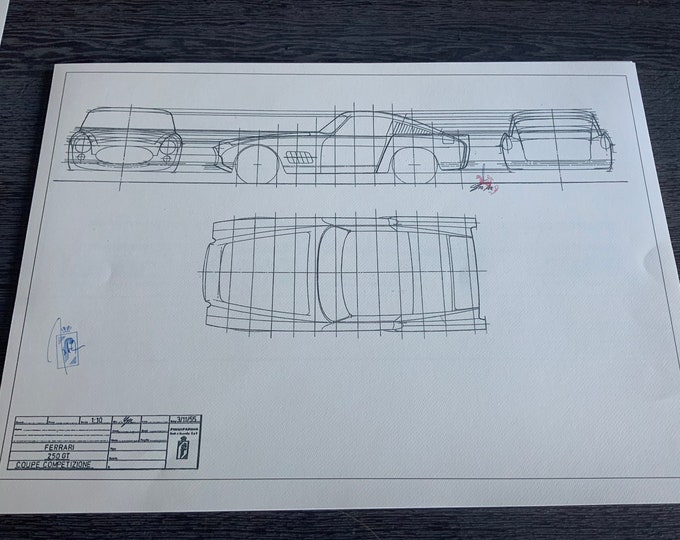 Ferrari 250 GT Coupe Competizione 1955 construction drawing ART work blueprint