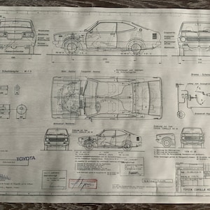 Toyota Corolla KE 35 Coupe 1974- 1978 construction drawing ART work blueprint