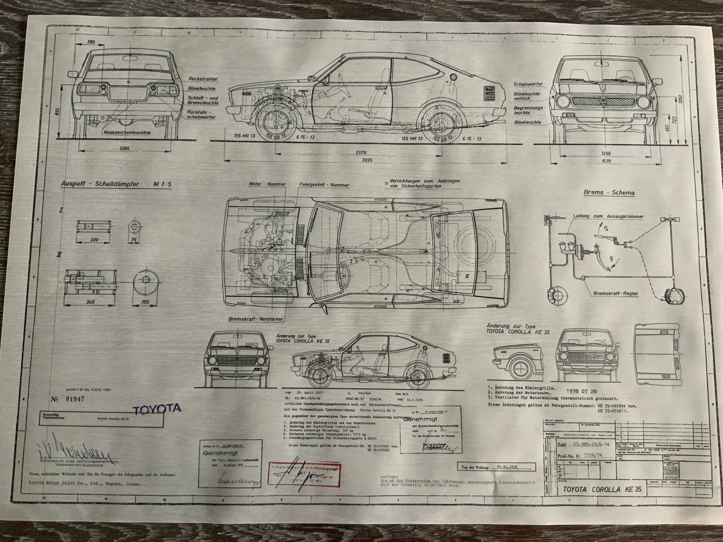 Toyota Corolla KE 35 Coupe 1974- 1978 Construction Drawing Toyota Corolla KE 35 Coupe 1974- 1978 Construction Drawing