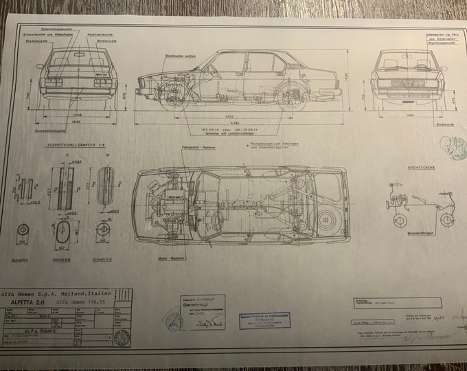 Alfa Romeo Alfetta 2.0 1976 116.55 Construction drawing ART work blueprint