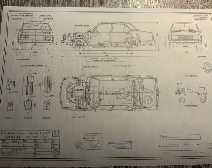 Alfa Romeo Alfetta 2.0 1976 116.55 construction drawing ART work blueprint