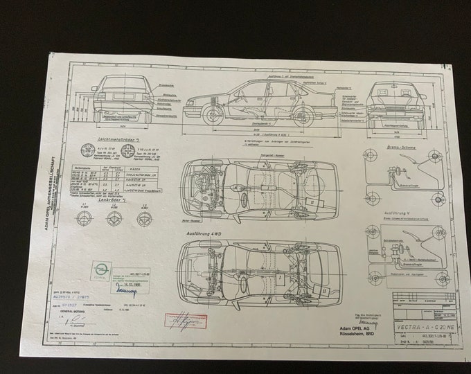 Vectra A C20 NE also 4WD from 1988 design drawing ART work Opel