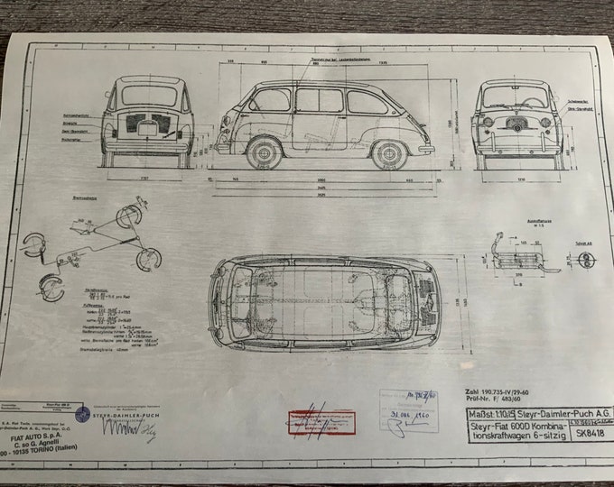 Fiat Steyr 600 D Multipla 1960 construction drawing ARTwork