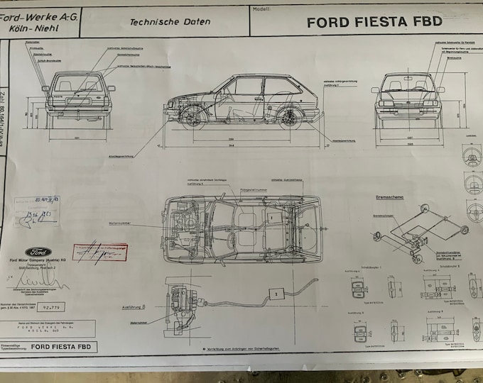 Ford Fiesta II 1983 construction drawing ART work blueprint