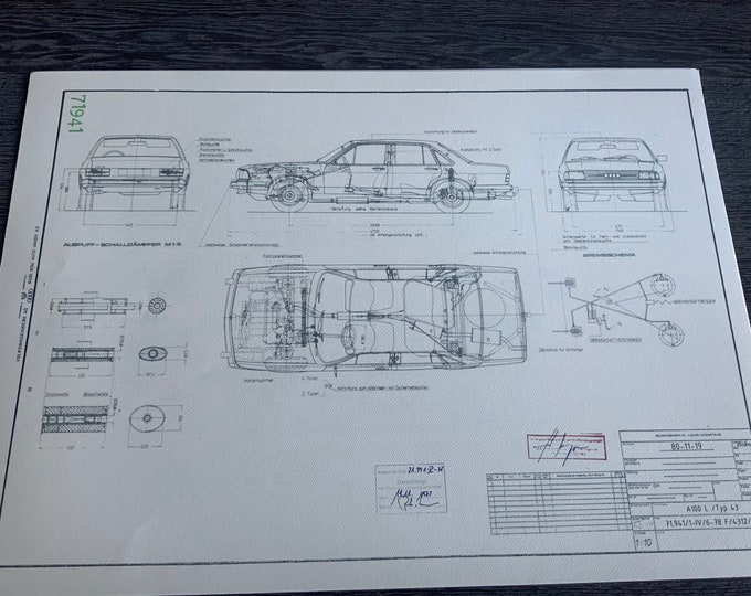 Audi 100 L Type 43 1978 construction drawing ART work blueprint