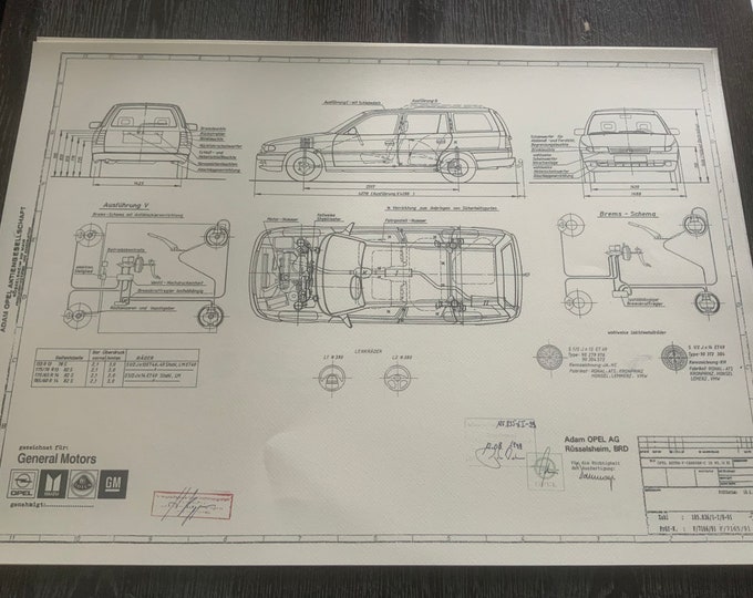 Opel Astra F Caravan C 1.6 & 1.4 NZ 1991 construction drawing ART work blueprint