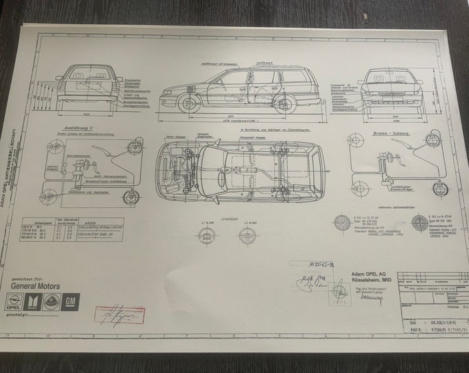 Opel Astra F Caravan C 1,6 & 1,4 NZ 1991 construction drawing ART work blueprint