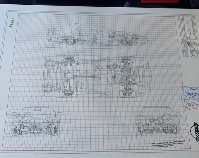 Chevrolet Corvette C4 1984 X Ray construction drawing ART work blueprint
