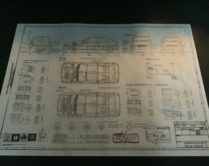 Opel Kadett E Cabriolet construction drawing ART work Blueprint