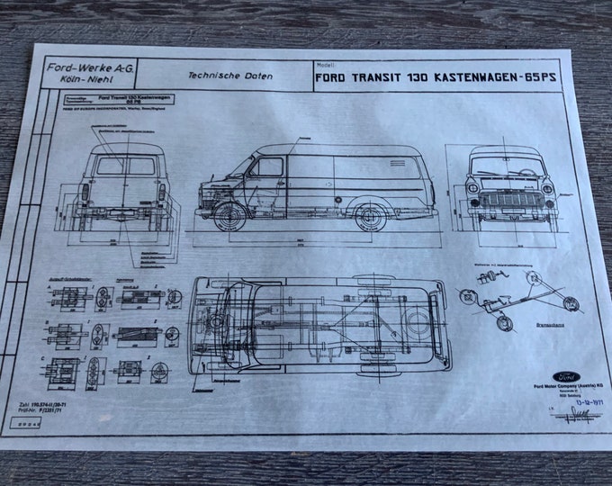 Ford Transit 130 Box 65HP 1971 construction drawing ART work blueprint