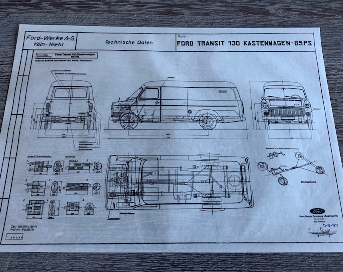 Ford Transit 130 Box 65PS 1971 Construction drawing ART work Blueprint