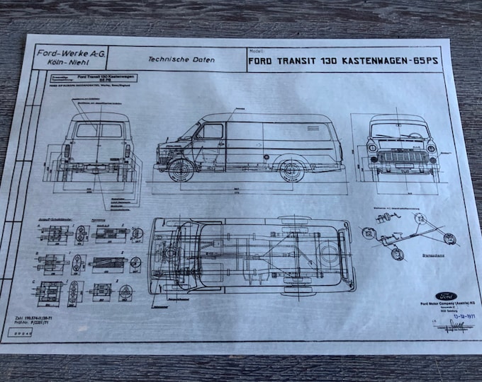 Ford Transit 130 Box 65HP 1971 construction drawing ART work blueprint