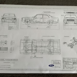 Ford Consul 2000 99PS 2 Doors 1973 Construction Drawing ART work Blueprint