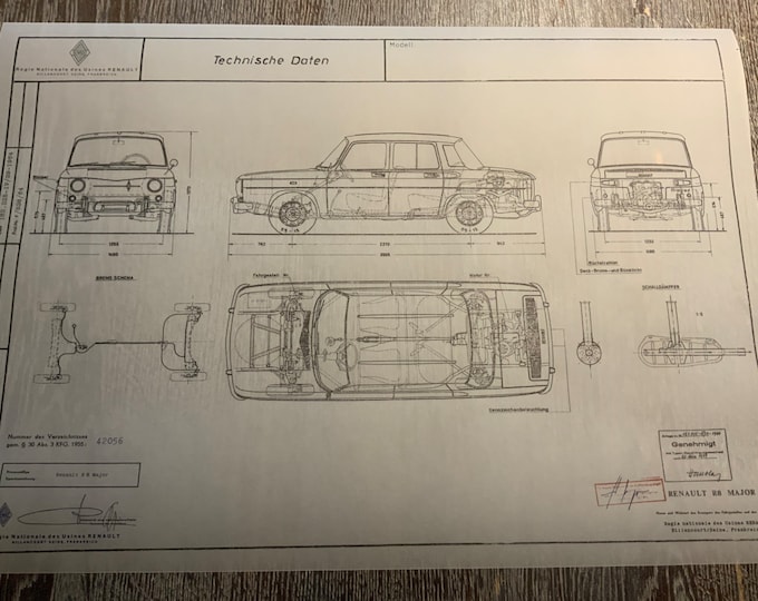 Renault 8 Major 1964 construction drawing ART work blueprint