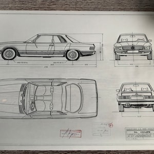 Mercedes W107/C107 Coupe 19732 SLC construction drawing ART work