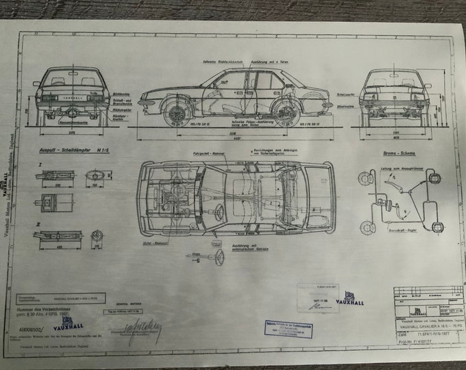 Vauxhall Cavalier A 16 S 1977 construction drawing ART work blueprint