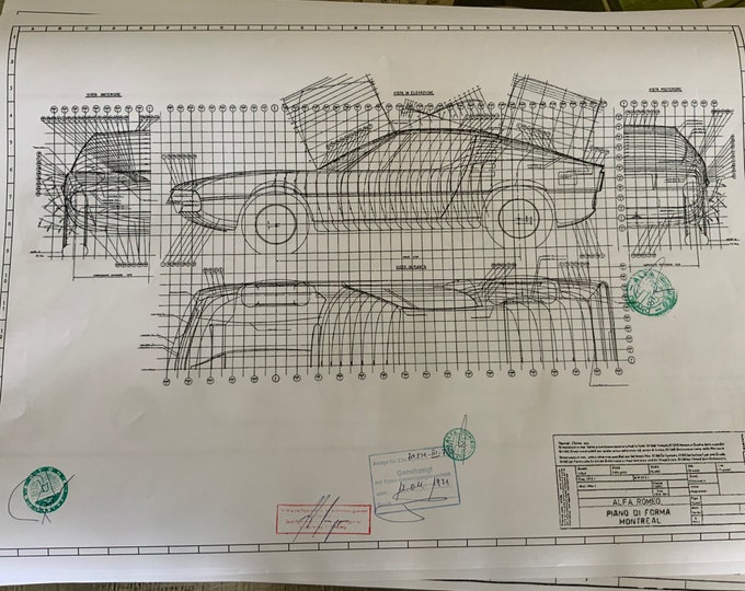 Alfa Romeo Montreal Bertone 1971 construction drawing ART work blueprint