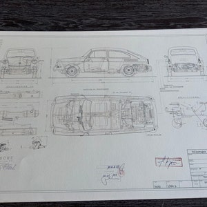 Puede incluir: Un dibujo técnico en blanco y negro de un Volkswagen Tipo 34, también conocido como el 1500, con dimensiones y especificaciones detalladas. El dibujo incluye vistas frontal, lateral y superior del automóvil, así como un diagrama del motor y la suspensión.