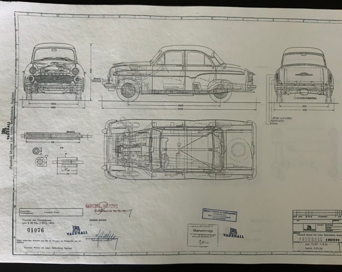 Vauxhall Cresta 1956 construction drawing ART work blueprint