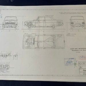Opel Kadett A 2 puertas 1 litro de 1962-65 dibujo de construcción ARTwork