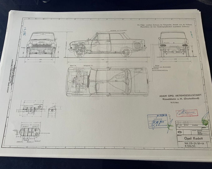 Opel Kadett A 2 door 1 liter from 1962-65 construction drawing ARTwork