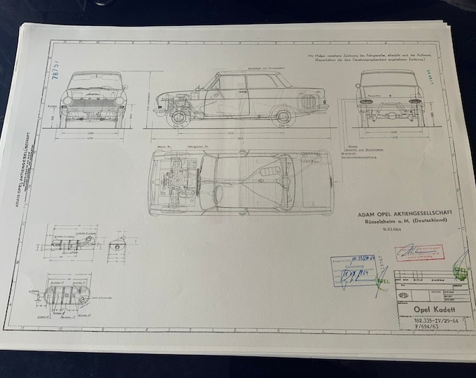 Opel Kadett A 2 door 1 liter from 1962-65 construction drawing ARTwork