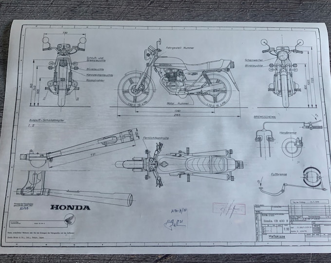 Honda CB 400 N 1978 construction drawing ART work blueprint