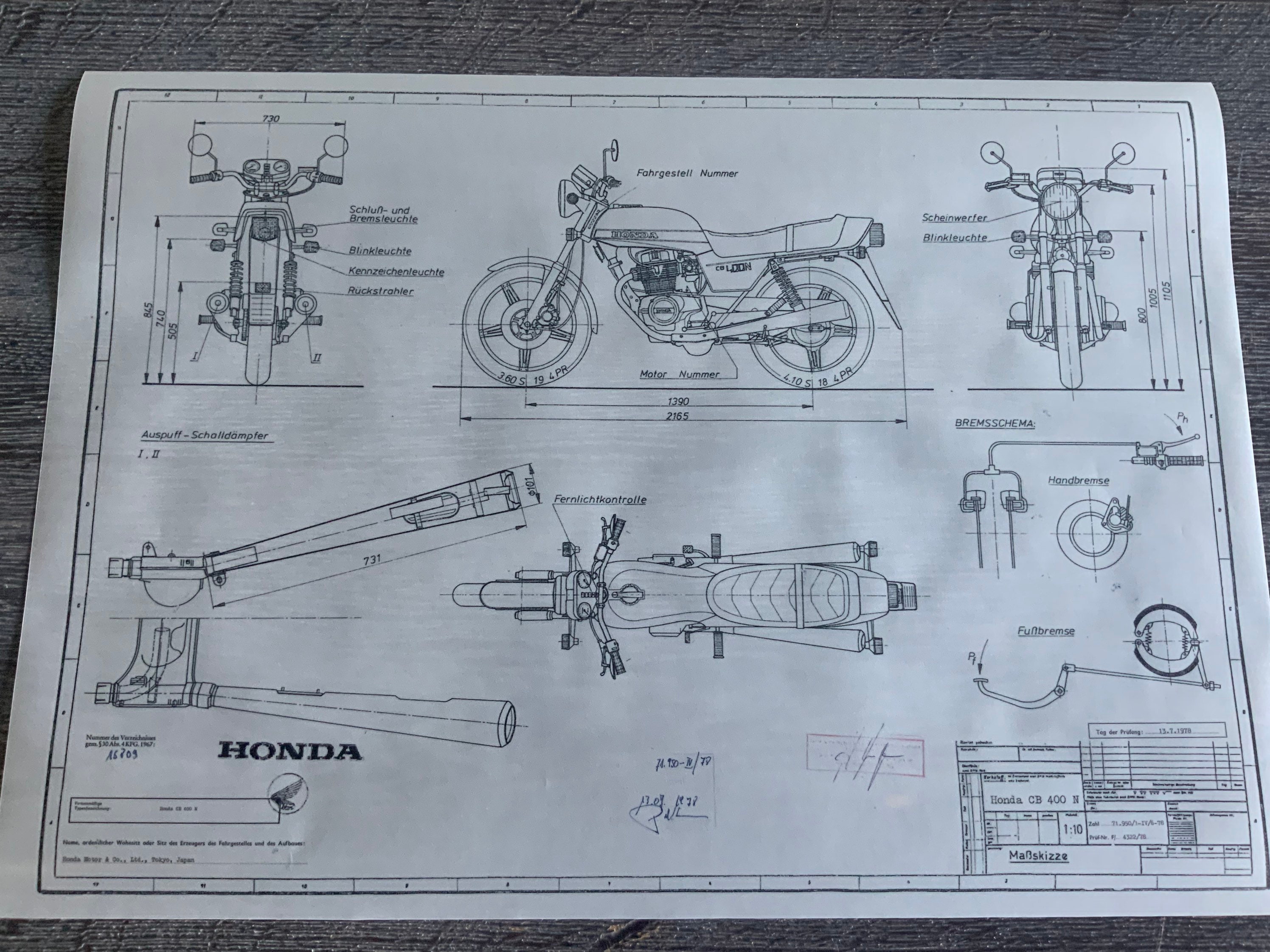 Honda CB 400 N 1978 Construction Drawing ART Work Blueprint