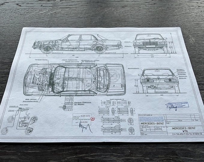 Mercedes W116 SL 450 1972 design drawing ART work