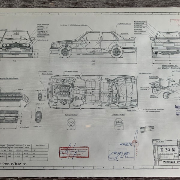 E30 BMW M3 Coupe 1986 Konstruktionszeichnung ARTwork